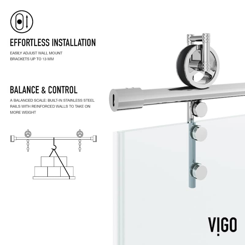 VIGO Hamilton 56" to 60" W x 78" H Frameless Sliding Shower Door