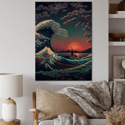 Designart 'Wisdom Of The Waves By The Mountain Lake II' Landscape Cottage Wood Wall Art - Natural Pine Wood