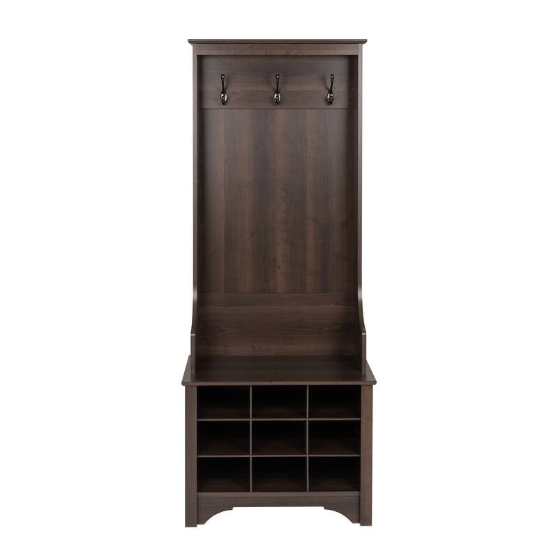 Prepac Narrow Hall Tree with 9 Shoe Cubbies - 27 in W x 68 in H x 15.5 in D