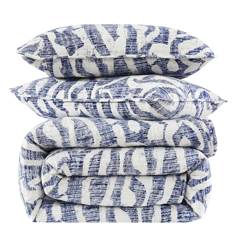 Khari Oversized Quilt Set - King - Blue - 3 Piece