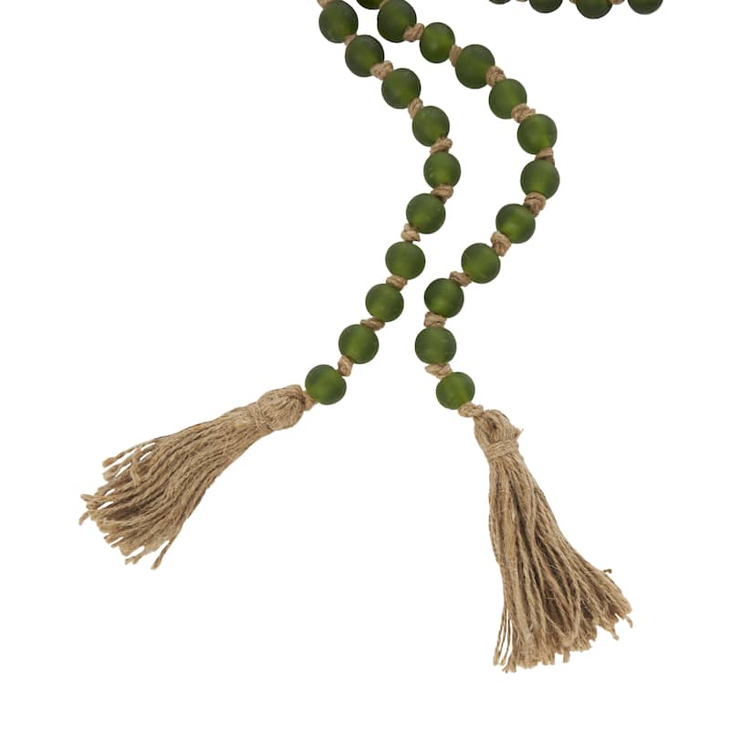 Glass Handmade Round Long Frosted Beaded Garland with Tassel with Knotted Brown Jute - Various Colors - Roche River Decor