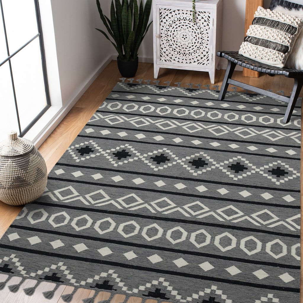The Curated Nomad Southwestern Gray Flatweave Area Rug