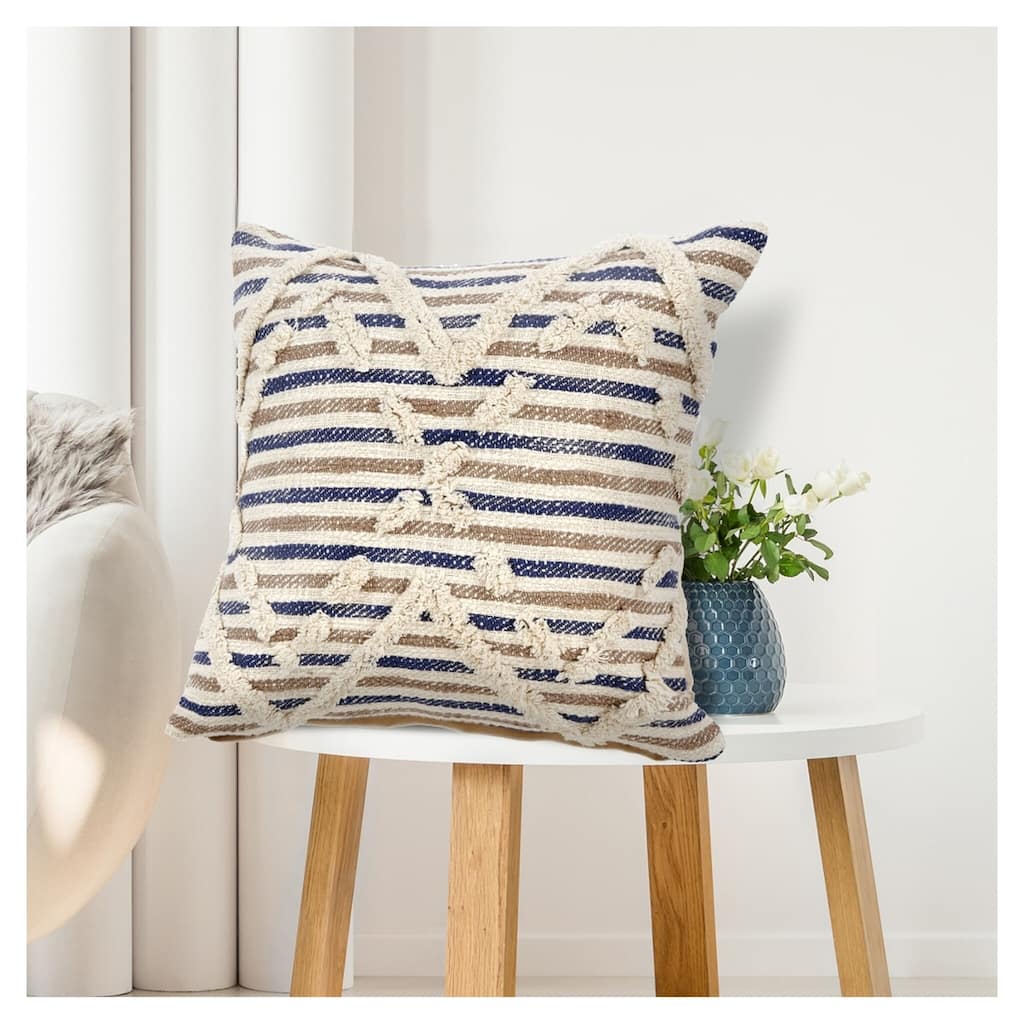 Sevita Textured Blue Natural Stripe Throw Pillow 18 inch