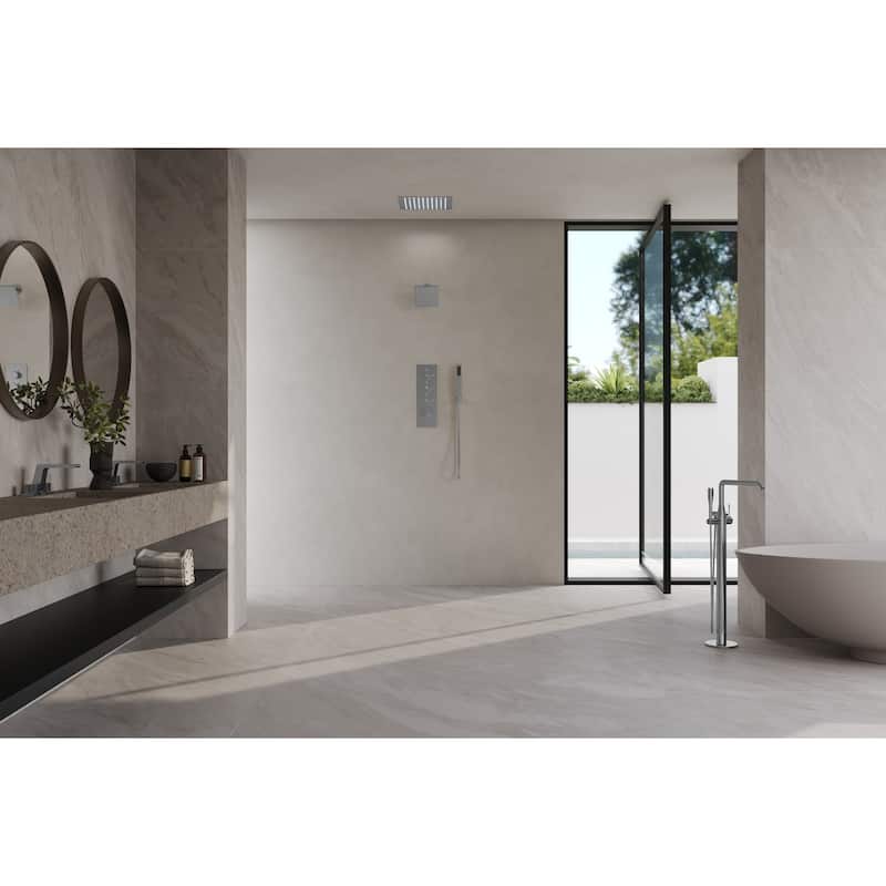 GRANDJOY Shower System 12 inch Ceiling and 6 inch Wall Mount Rainfall Dual Shower Heads with LED Handheld Spray Thermostatic