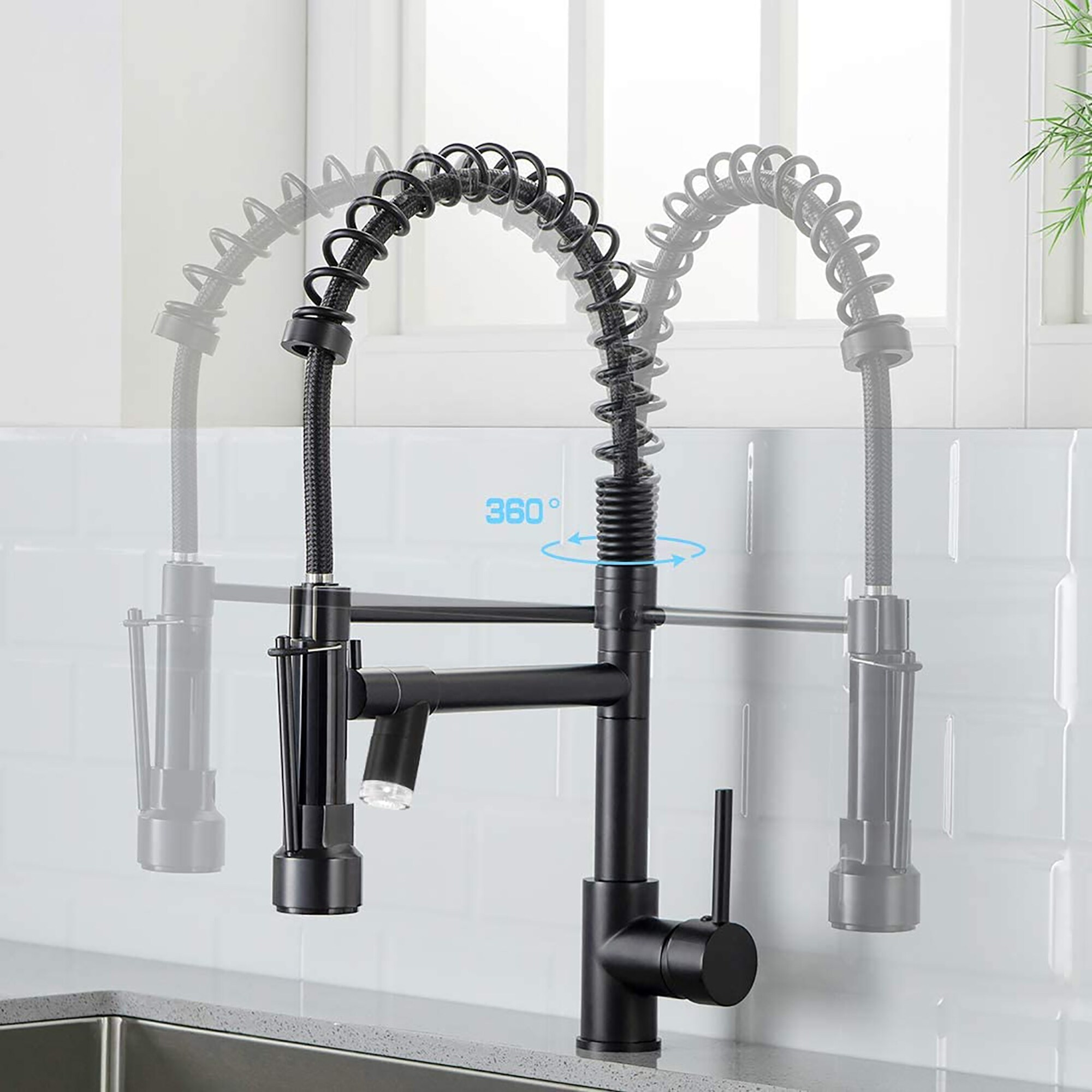 Commercial Kitchen Faucet with Sprayer Single Handle Single Hole Spring  Kitchen Sink Faucet - 7'9