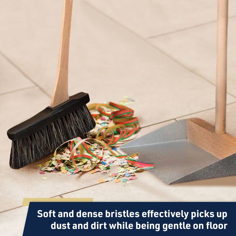 Kings County Tools Standing Broom and Dustpan Combo Set with 28-Inch Beechwood Handles