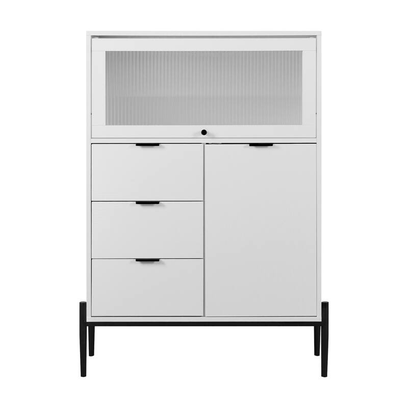 Wood Sideboard with 3 Drawers and Glass Door