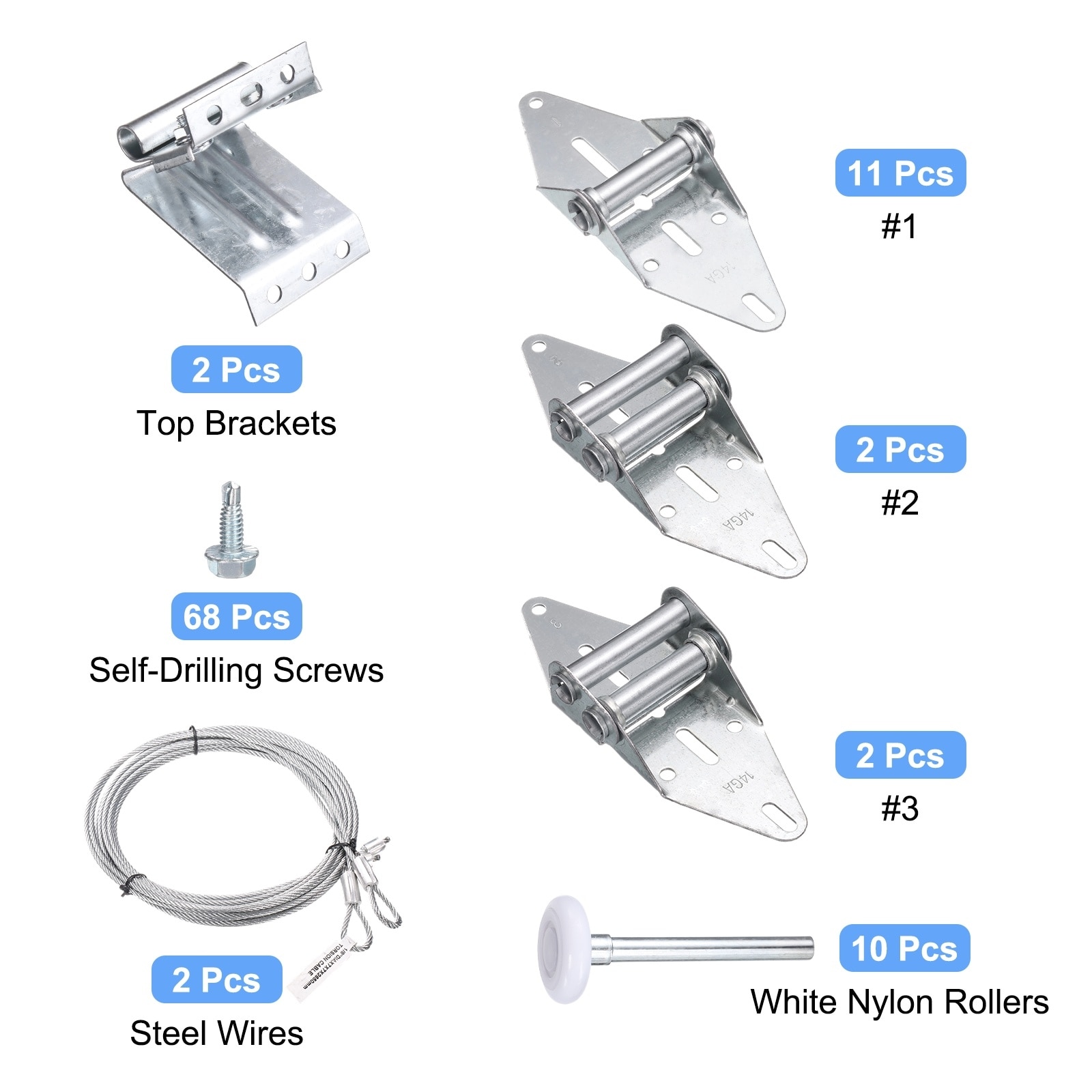 Garage Door Hinge & Roller Tune Up Kit, Roller Self-Drilling Screws/Hinge/Top Bracket/Wire Rope Door