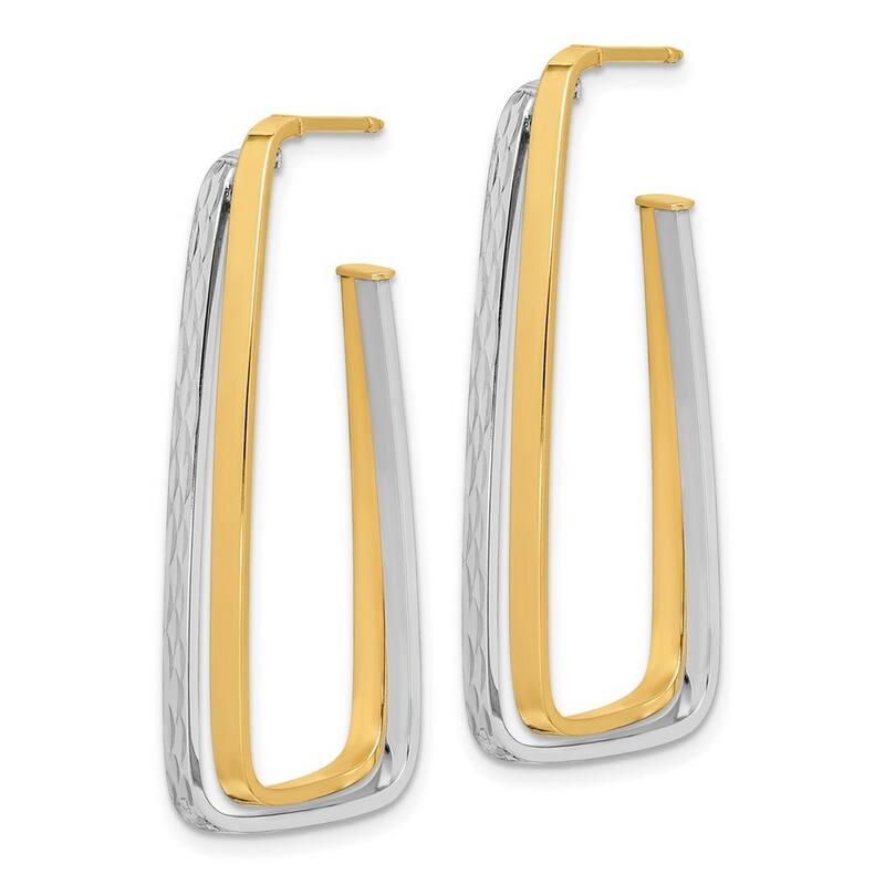 Curata 14k Two tone Polished and Sparkle Cut Fancy Post Earrings