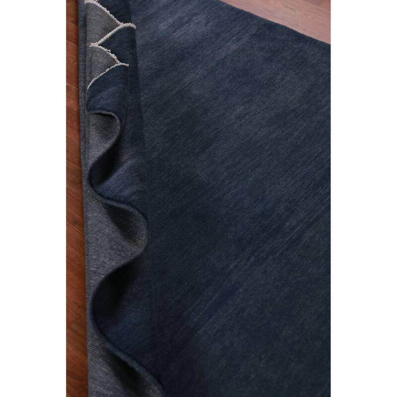 Hand Knotted Oriental 100% Wool Carpet Modern Solid Navy Blue & Blues Gabbeh Area Rug - 10' 0'' X 5' 3''