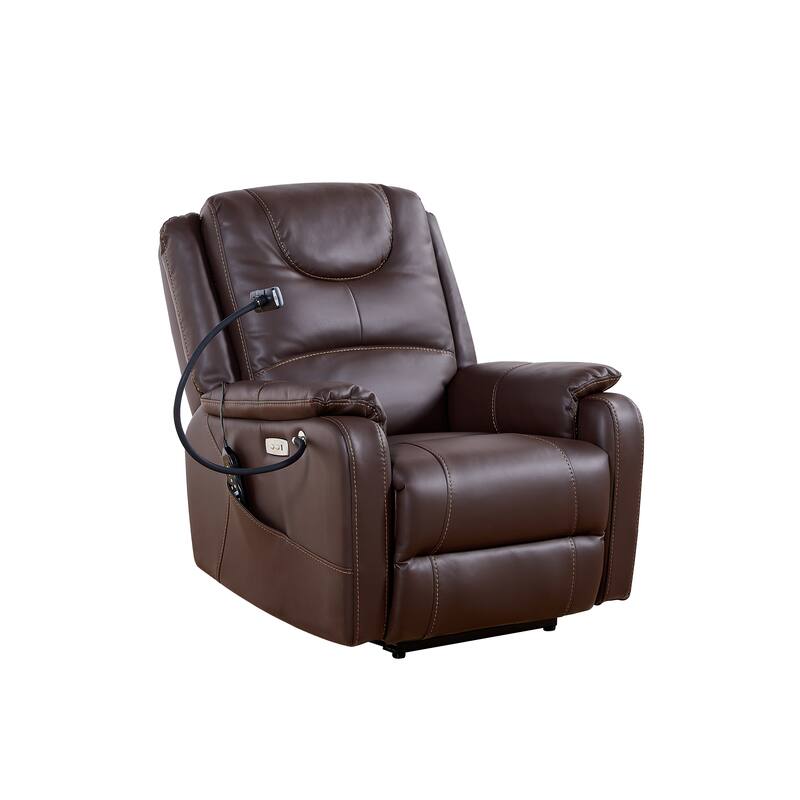 Brown Zero Gravity Power Recliner with Massage, Heating and Phone Holder, Side Pockets, USB Charge Ports