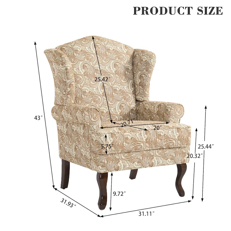 31" W Modern Upholstered Linen Wing Back Accent Chair with Rolled Arm