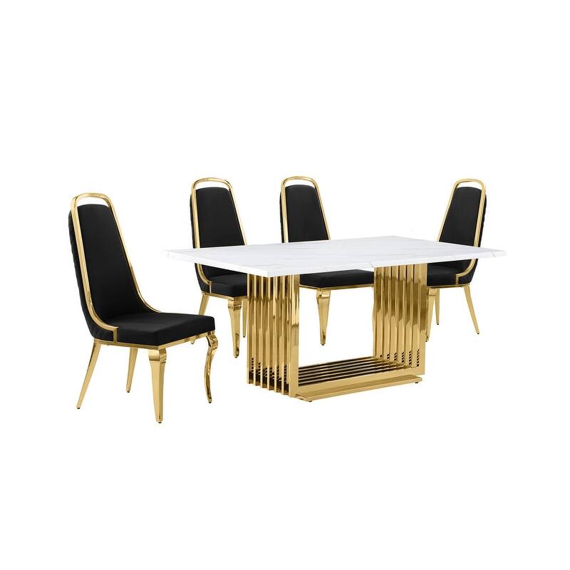 Best Quality Furniture D310/1-SC310-7 Dining Set with 68" White Marble Top