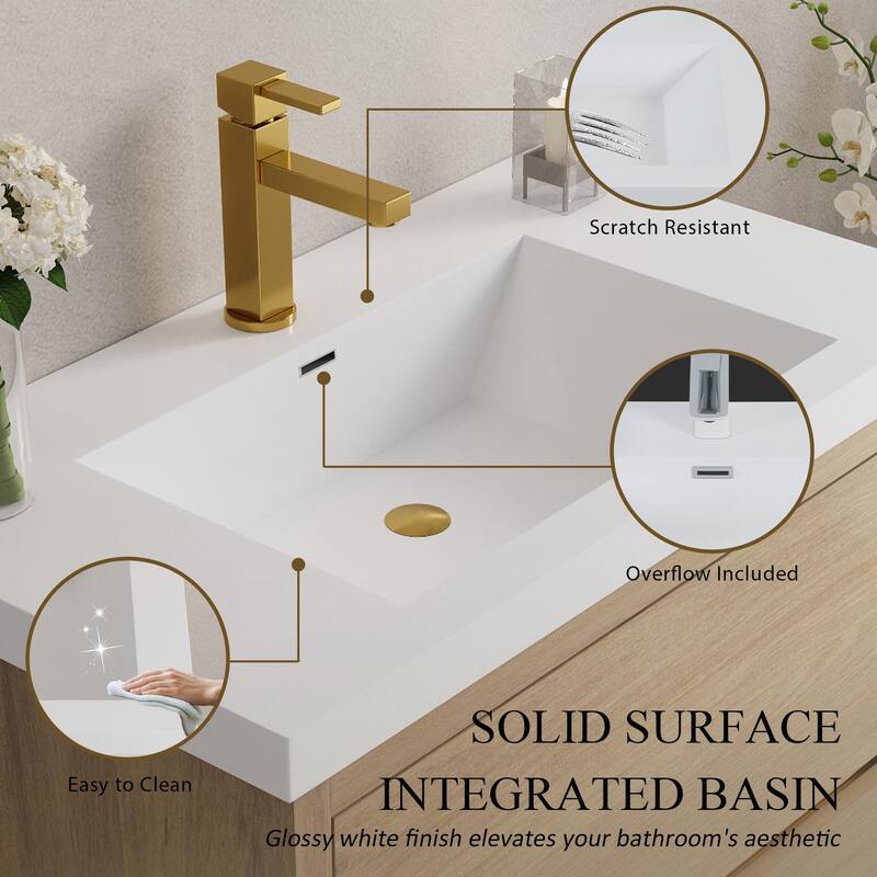 Freestanding Bathroom Vanity with White Stone Resin Top