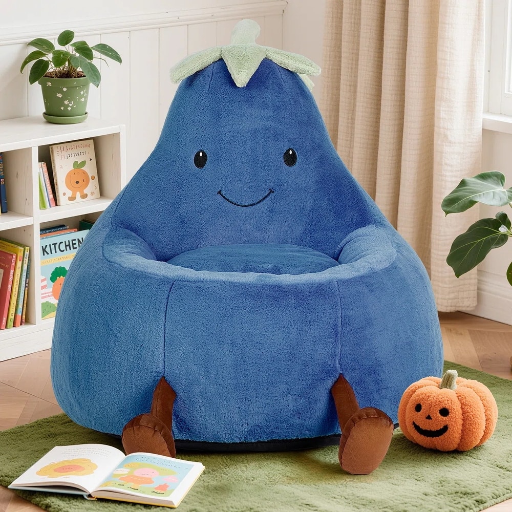 Kids Eggplant Bean Bag Chair and Crash Pad Lounger Seat for Gaming, Reading and Watching TV for Toddlers and Children's Rooms