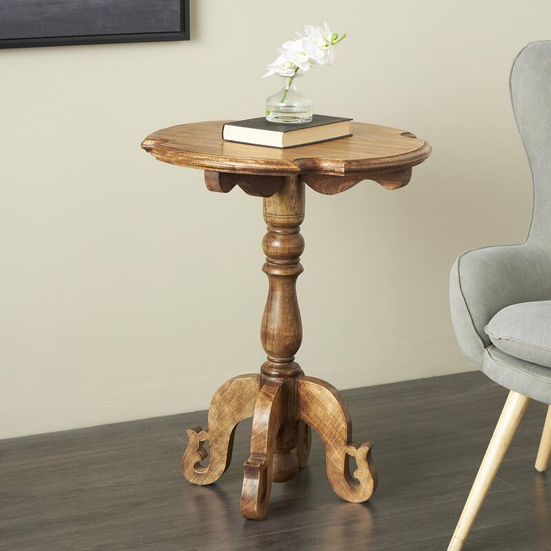 Mango Wood Turned Accent Table with Scrolled Legs and Cutout Tabletop - Brown - Roche River Decor