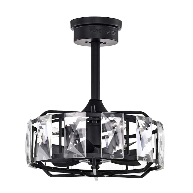Alban 16 Inch Matte Black Crystal Shade Fandelier - N/A