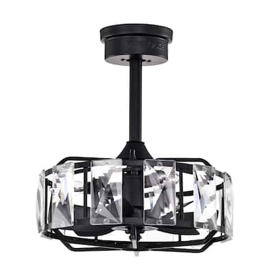 Alban 16 Inch Matte Black Crystal Shade Fandelier - N/A