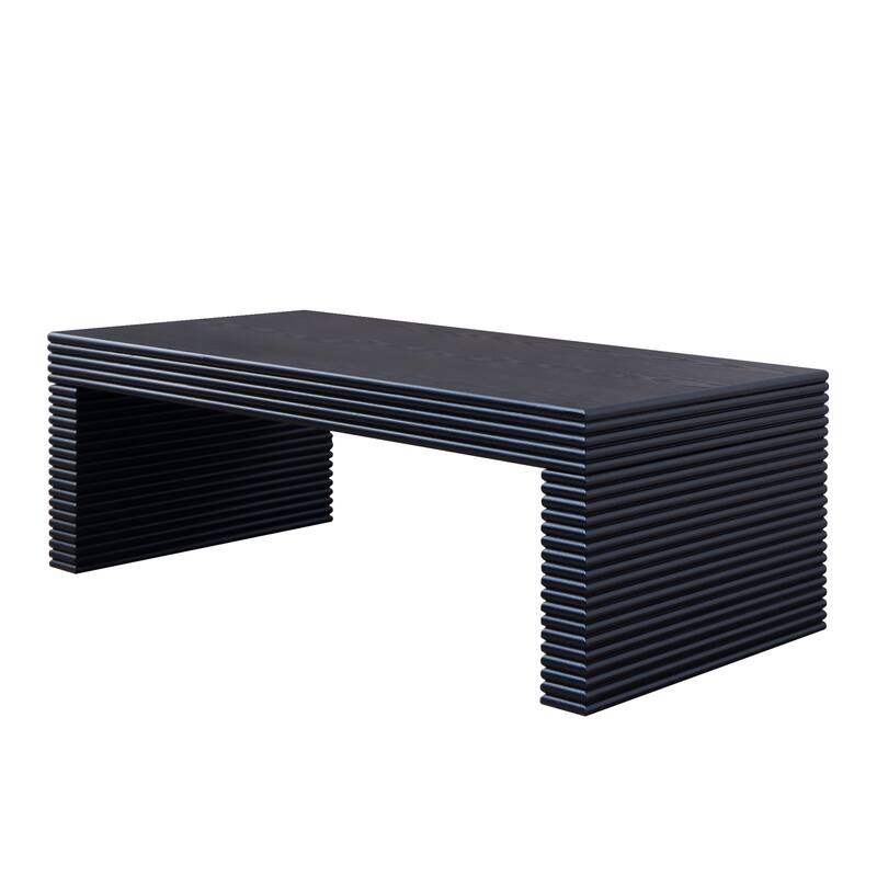 Roomfitters Modern Black Ribbed Coffee Table, 47-Inch Rectangular Center Table with Textured Panels