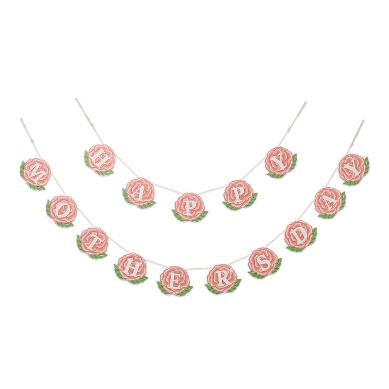 Glitzhome Set of 2 Happy Mothers Day Wooden Garland