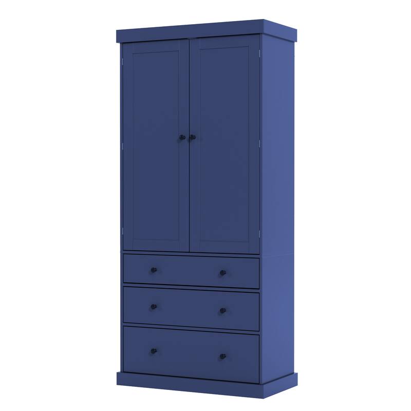 77"Farmhouse Kitchen Pantry, Freestanding Tall Cupboard Storage Cabinet with 3 Adjustable Shelves, 8 Door Shelves, 3 Drawers