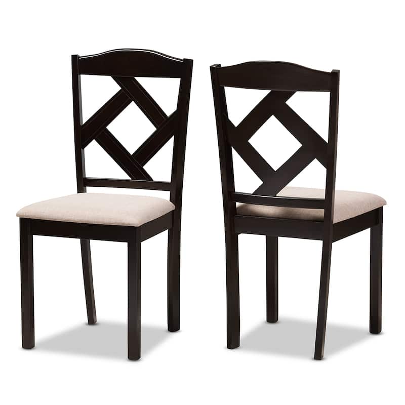 Luxury Beige Fabric Dining Chairs - Set of 2 - Modern Upholstered Side Chairs - Dark Brown Wood Finish