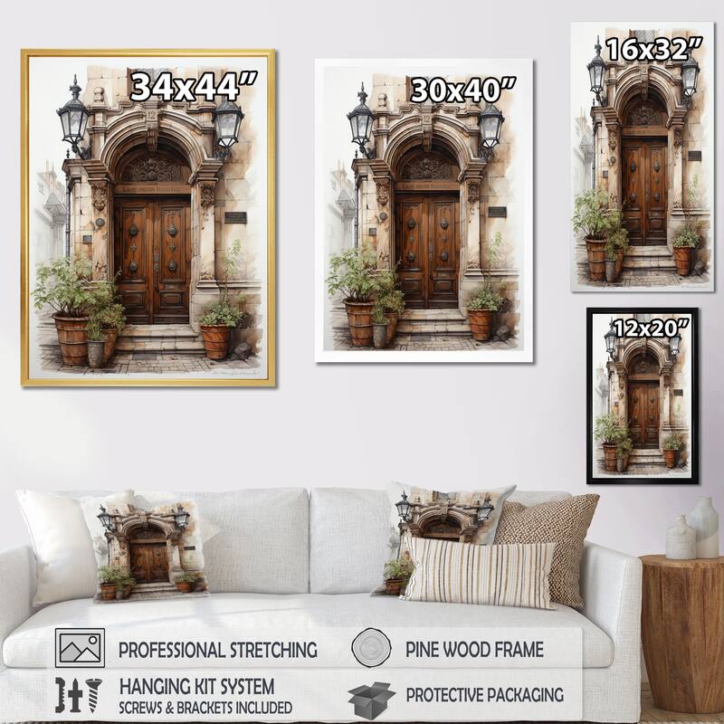 Designart "France Lyon Old Town Door II" France Framed Wall Art Prints