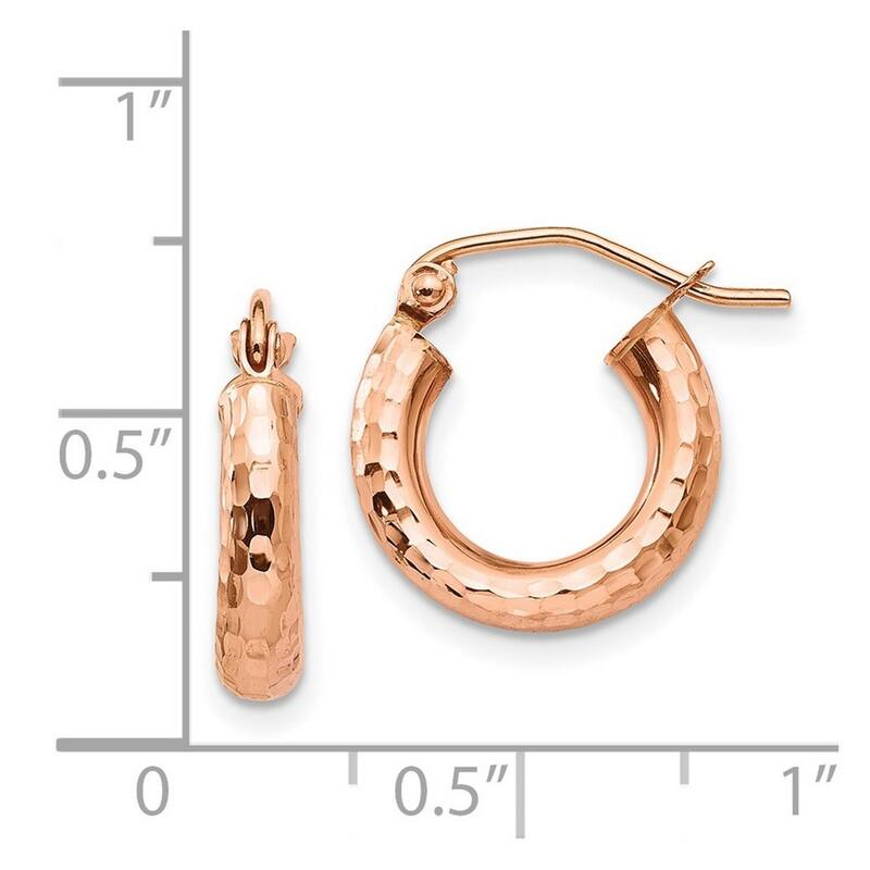 Curata 14k Rose Gold Polished Light Weight 15x3mm Small Sparkle Cut Tube Hoop Earrings