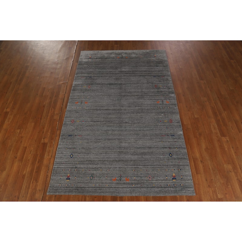 Hand Knotted Oriental 100% Wool Carpet Tribal Tribal Greys & Charcoal Gabbeh Area Rug - 8' 1'' X 5' 0''