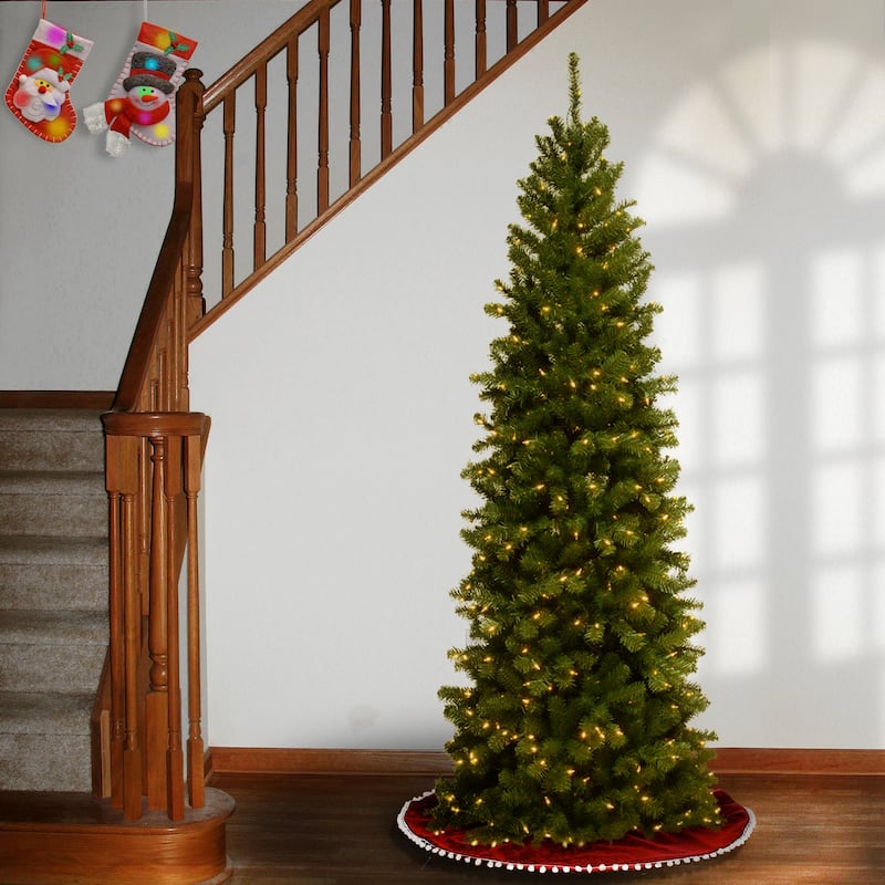 National Tree Company 6.5 ft. North Valley Spruce Pencil Slim Tree with Clear Lights - 6.5 Foot - 6.5 Foot - Green