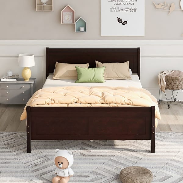 Queen Wood Platform Sleigh Bed Frame with Headboard for Guest Living