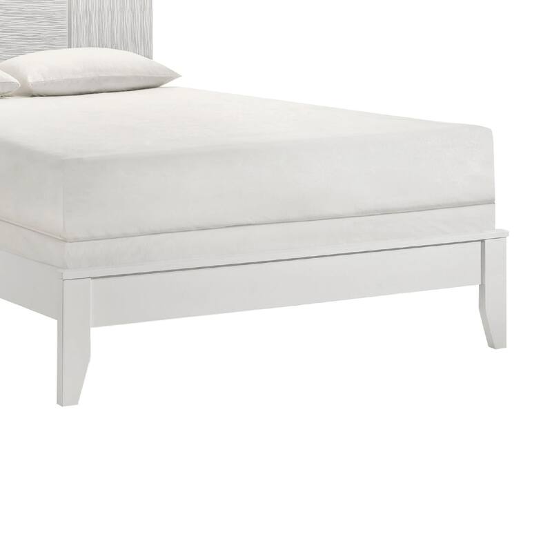 Deny Queen Size Bed w Grid Pattern Headboard, Tapered Front Legs, White