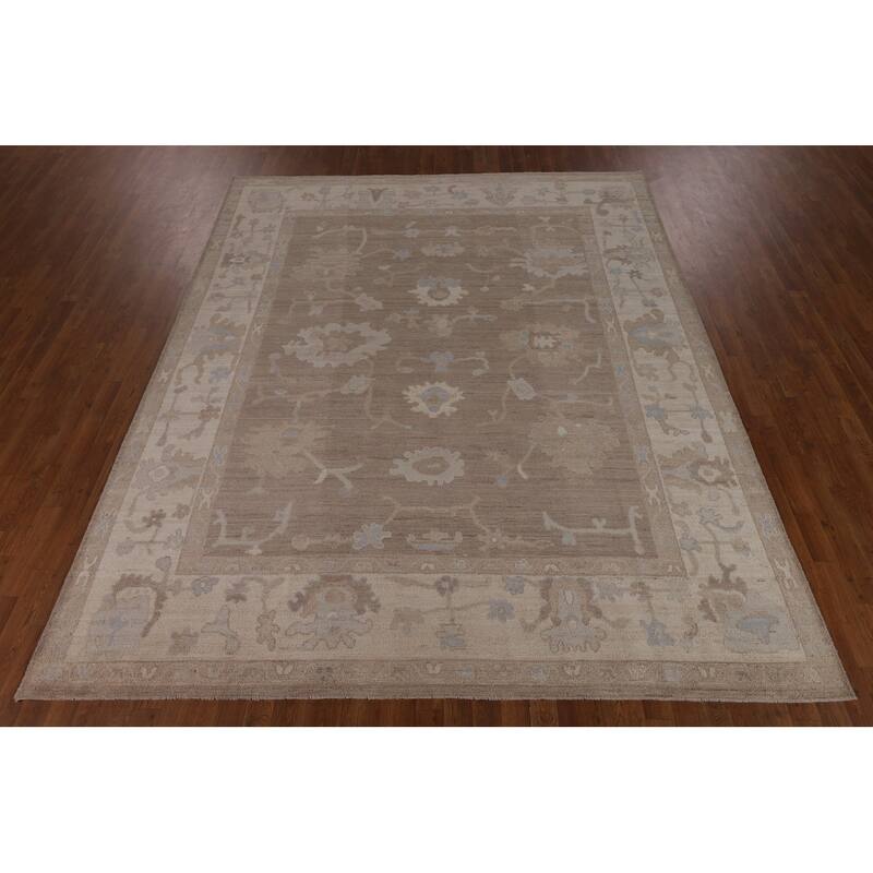 Vegetable Dye Brown Oushak Turkish Area Rug Hand-Knotted Wool Carpet - 8'2"x 10'0"