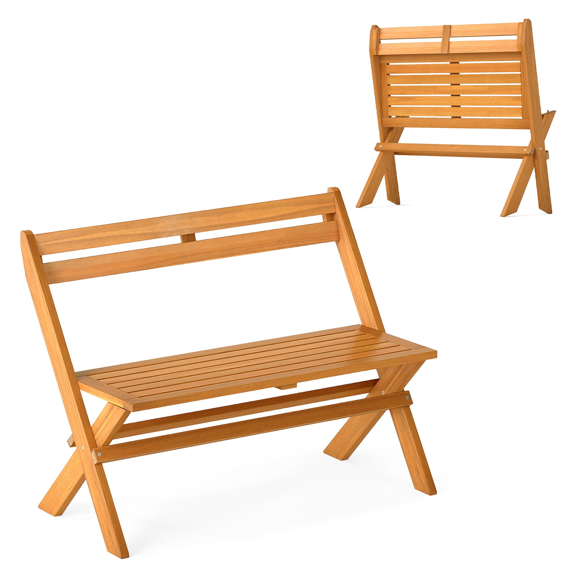 800 LBS Outdoor Folding Bench Wood Garden Park Bench for 2 People