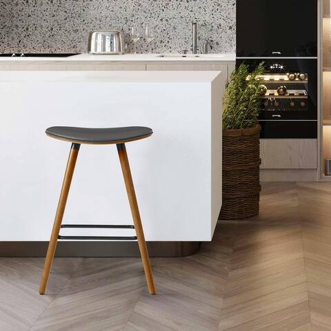 Piper Mid-Century Modern Backless Counter Stool in Faux Leather and Wood