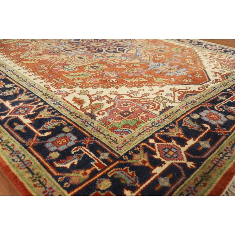 Orange Heriz Serapi Indian Area Rug Handmade Traditional Wool Carpet - 7'10" x 9'10" - 7'10" x 9'10" - Orange