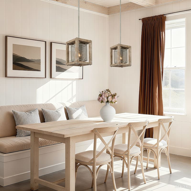 Farmhouse 1-Light Wood Cage Pendant Lights for Kitchen Island - D7.9" x H10.6"