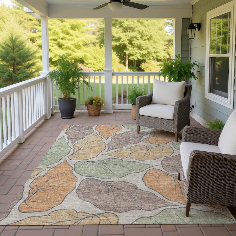 Machine Washable Indoor/ Outdoor Contemporary Floral Chantille Rug