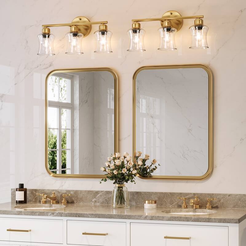 3-Light Gold Bathroom Light Fixtures, Modern Wall Lights