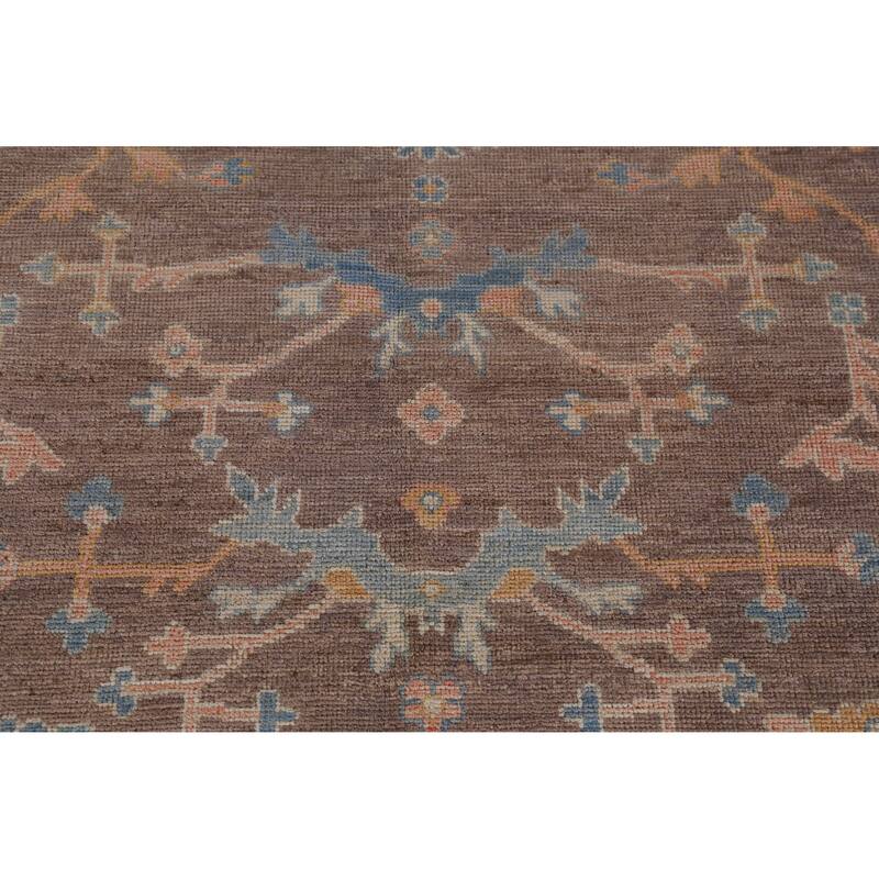 Hand Knotted Oriental 100% Wool Carpet Transitional All-Over Brown Oushak Area Rug - 12' 4'' X 9' 5''