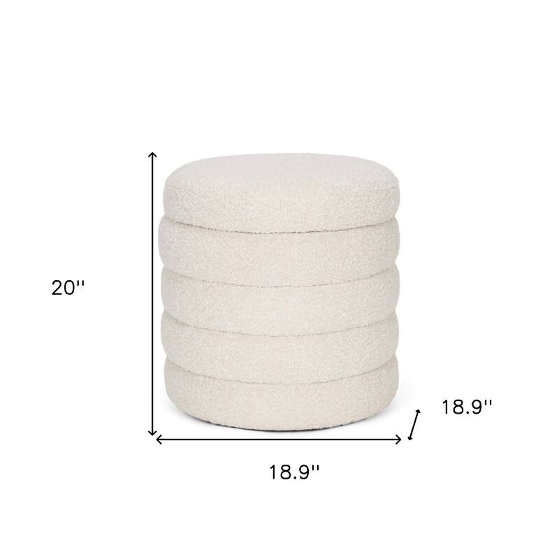 HomeRoots 19" Cream Boucle Round Storage Ottoman