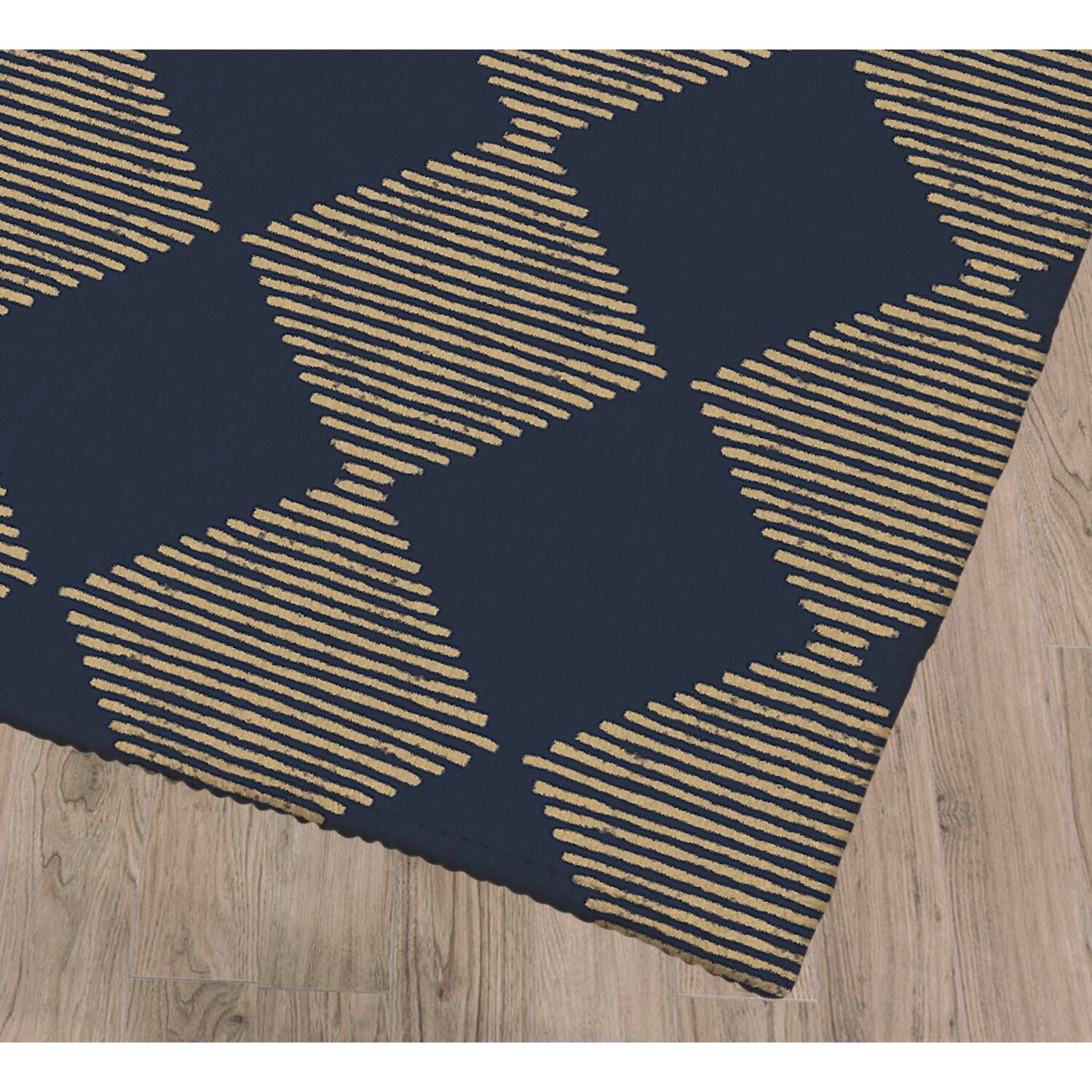 BLOCK PRINT CHECK BOARD in NAVY and GOLD Kitchen Mat by Kavka Designs