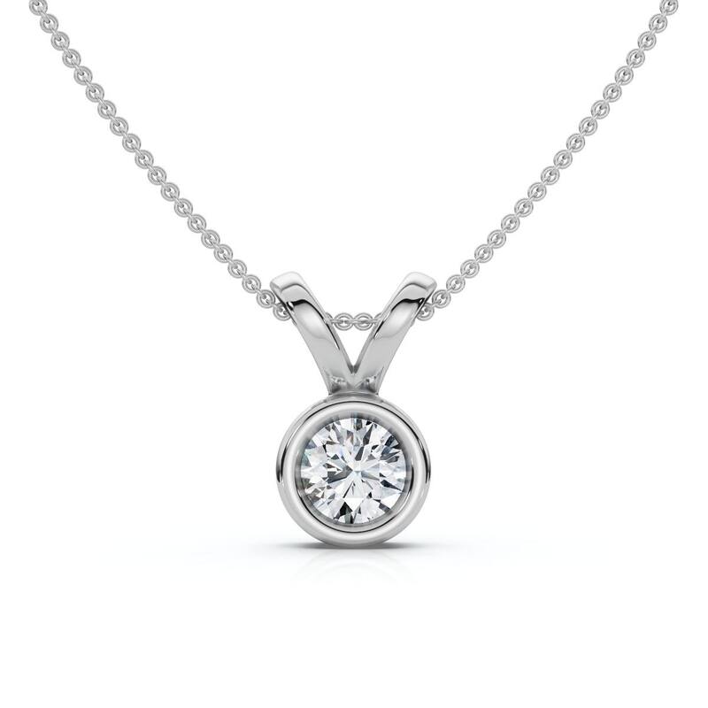 Bliss Diamond Dainty Stackable Solitaire Bezel Diamond Pendant Gold Lab Grown EF/VS