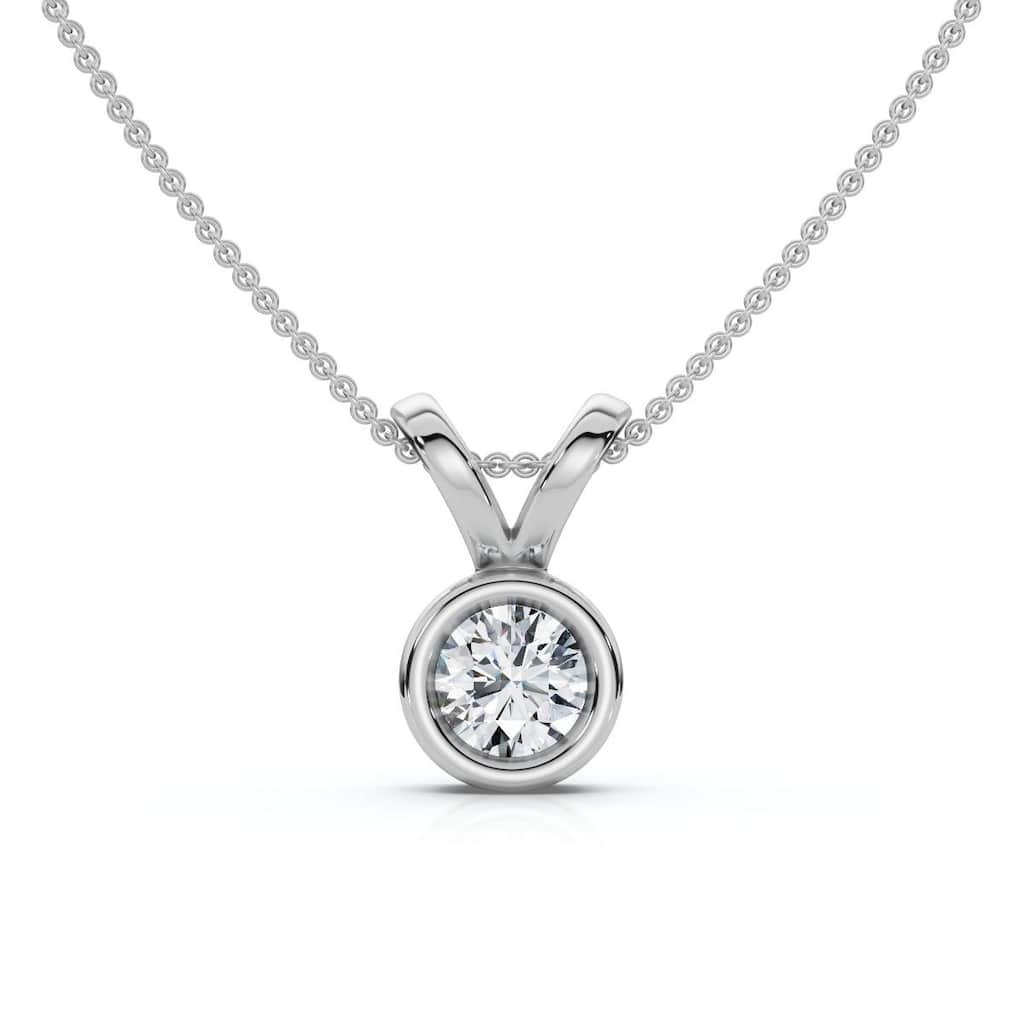 Bliss Diamond Dainty Stackable Solitaire Bezel Diamond Pendant Gold Lab Grown EF/VS