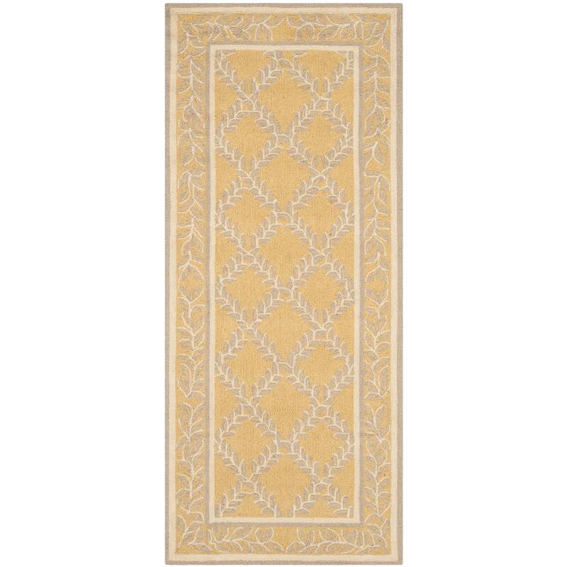 SAFAVIEH Handmade Chelsea Kimber Trellis French Country Wool Rug - 2'6" x 10' Runner - Yellow/Grey - Runner
