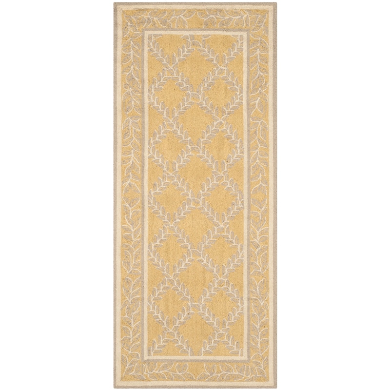 SAFAVIEH Handmade Chelsea Sunstripe Trellis French Country Wool Rug - 2'6" x 10' Runner - Yellow/Grey