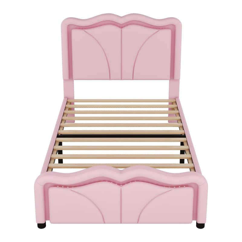 Twin Size Upholstered Platform Bed with Curve Shaped, LED Light Strips