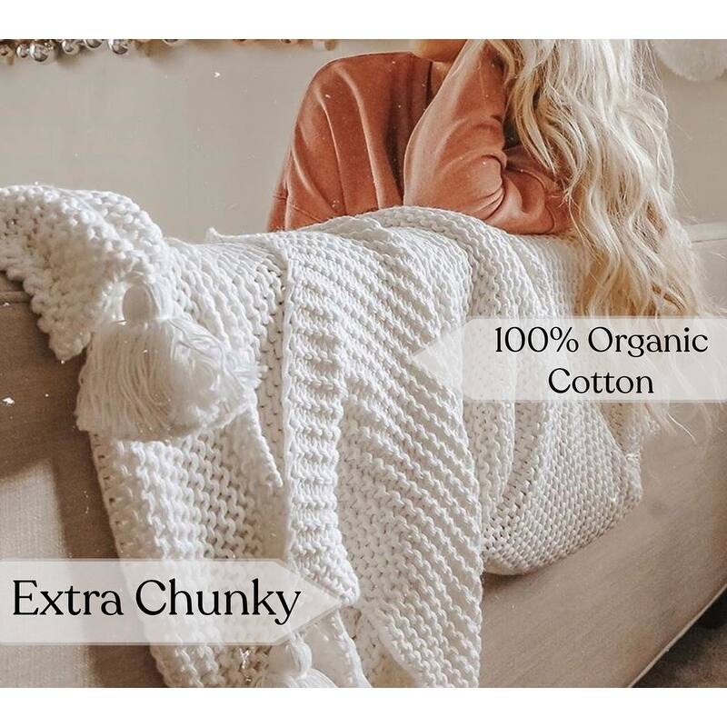 Organic Cotton Chunky Knit Oversized Throw Blankets, 50"X70"