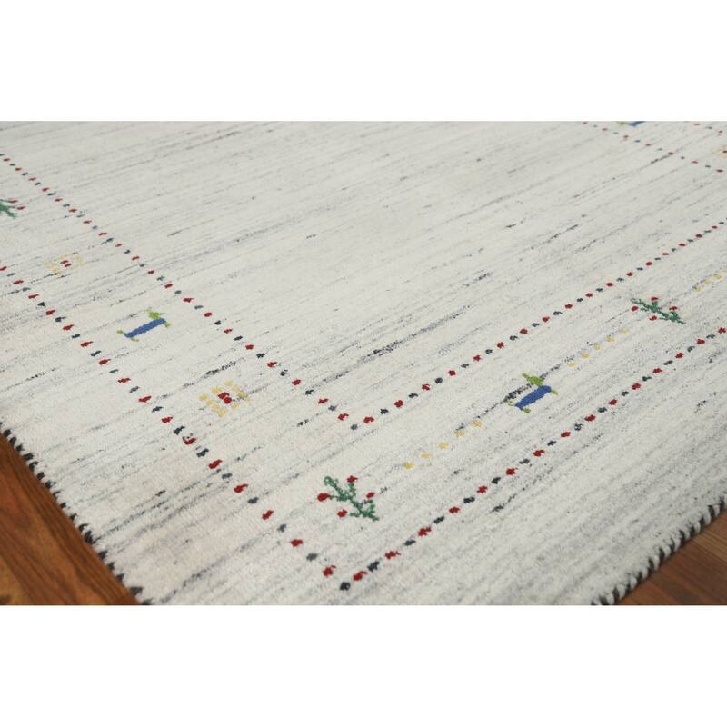 Gabbeh Indian Rug Handmade Modern Wool Carpet - 4'0" x 5'9" - Ivory/Beige - 4'0" x 5'9"