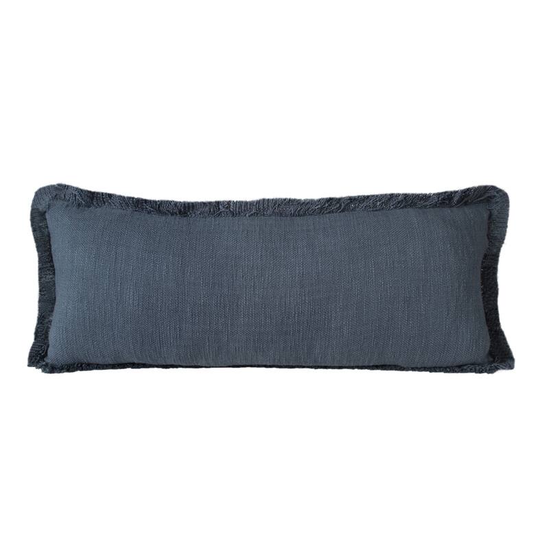 Hidalgo Solid Fringed Throw Pillow by Sevita - 14" x 36" - Polyester - Navy Blue